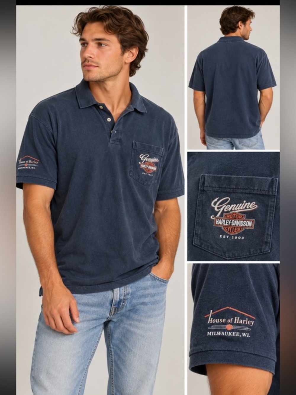 Harley Davidson House of Harley Milwaukee Wisconsin Polo Shirt Size Large